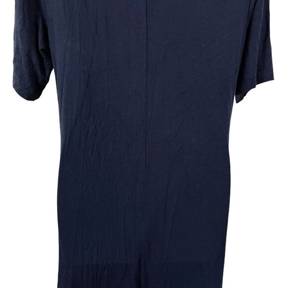 Nina Leonard Womens Embroidered Navy Blue Jersey Knit Short Sleeve Dress sz L - Picture 11 of 16
